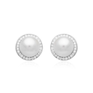 Cercei perle naturale albe din argint cu cristale DiAmanti SK15412E_W-G (Argint 925‰ 2,4 g.)